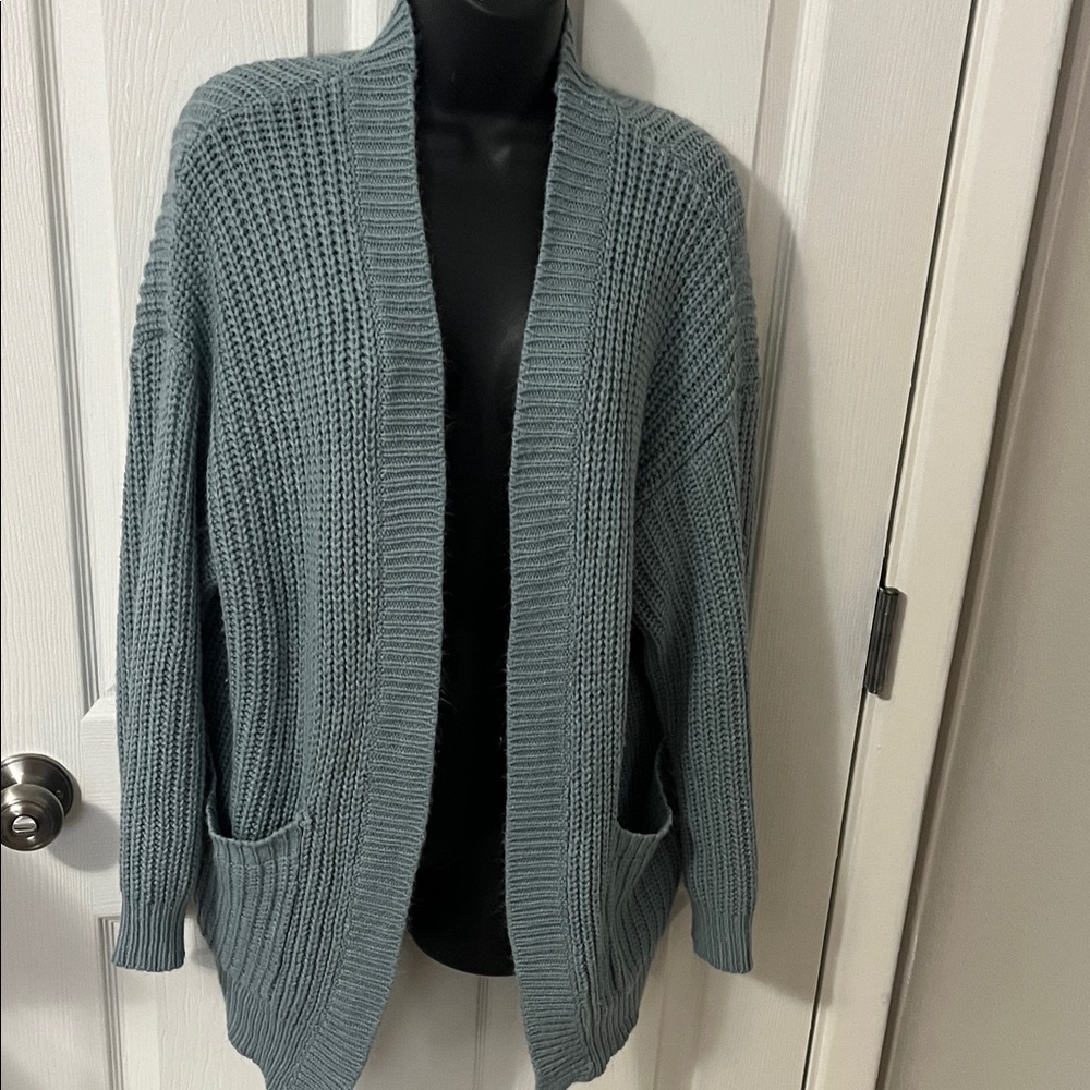 SHEIN Open-Front Knit Cardigan in Dusty Blue